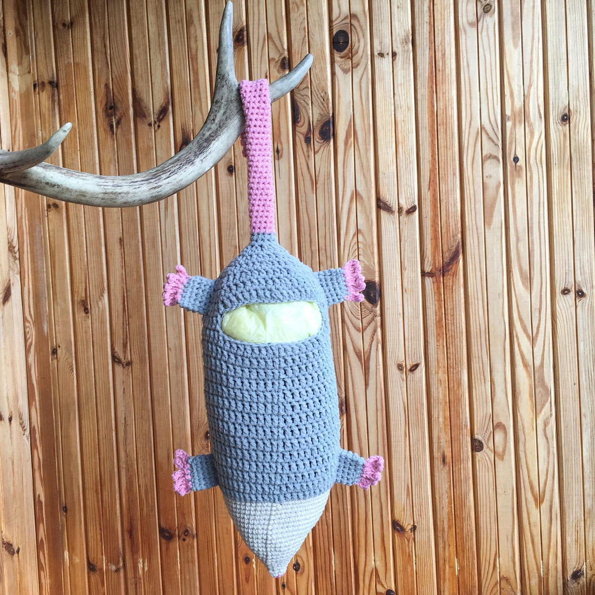 Possum Christmas Stocking Funny Crochet Possum Bag Holder, Opossum Christmas Decor, Cute Possum Gift Grey Stocking, Best Gift Possum Purse