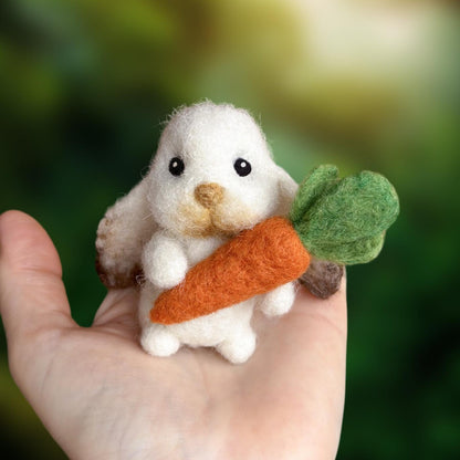 Needle Felted Bunny Car Ornament, Rear View Mirror Charm, Cute Car Accessory, Baby Bunny with Carrot