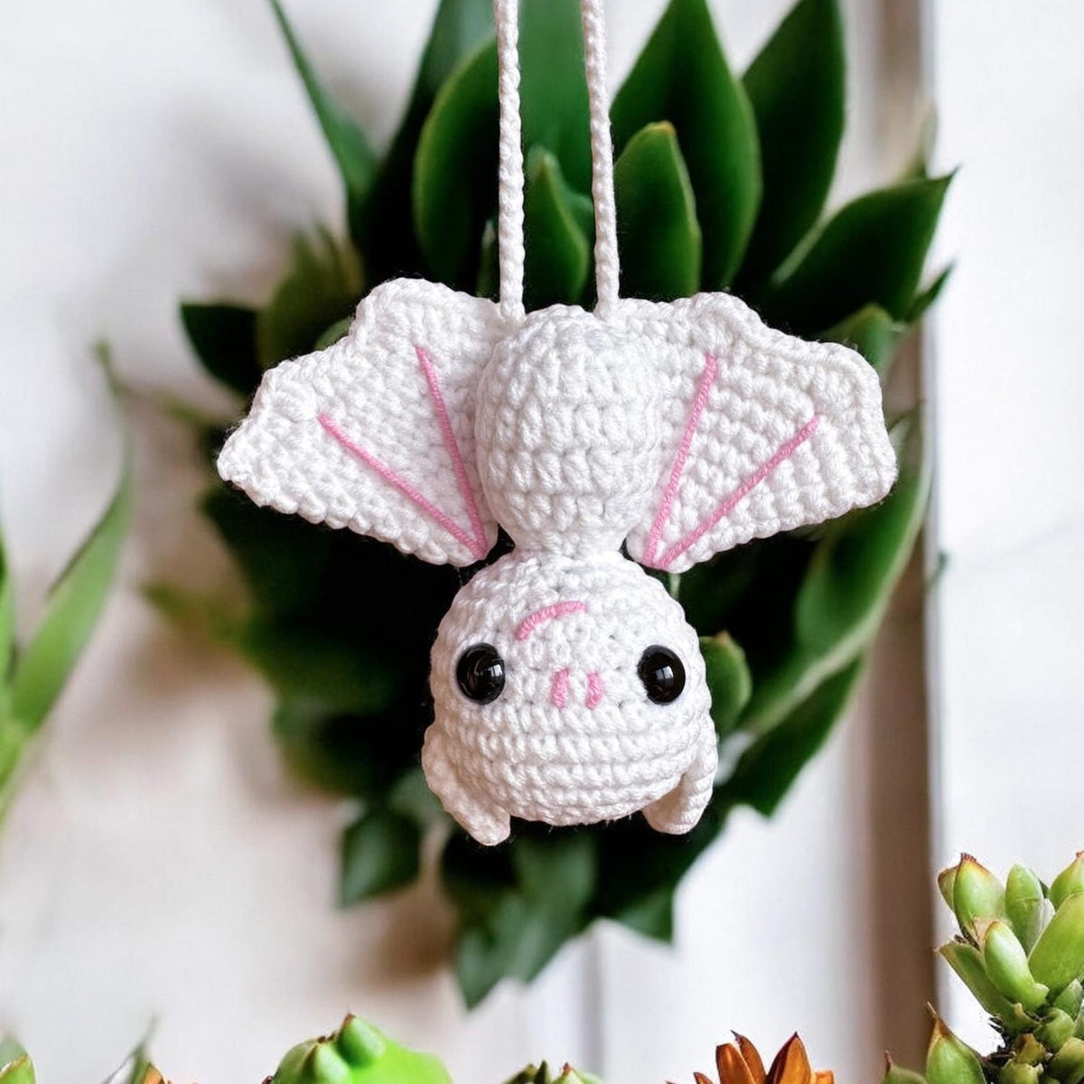 Goth Car Accessory Bat Plush Rear View Mirror Accessory for Women, Men, Teens, Cool Car Mirror Hanging Bat Car Decor, Crochet Car Charm