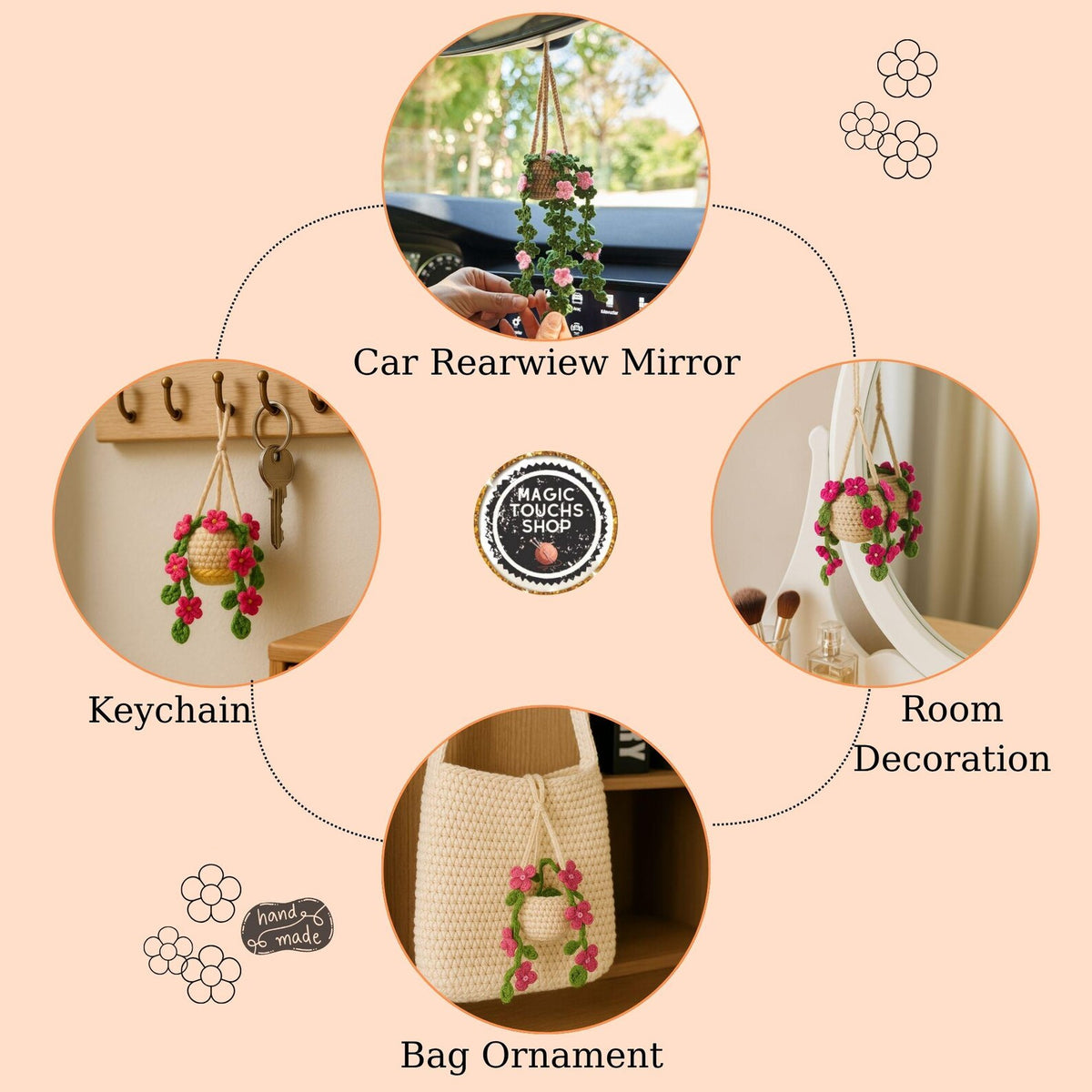 Personalized Crochet Daisy Car Hanging: Plant Lover Gift