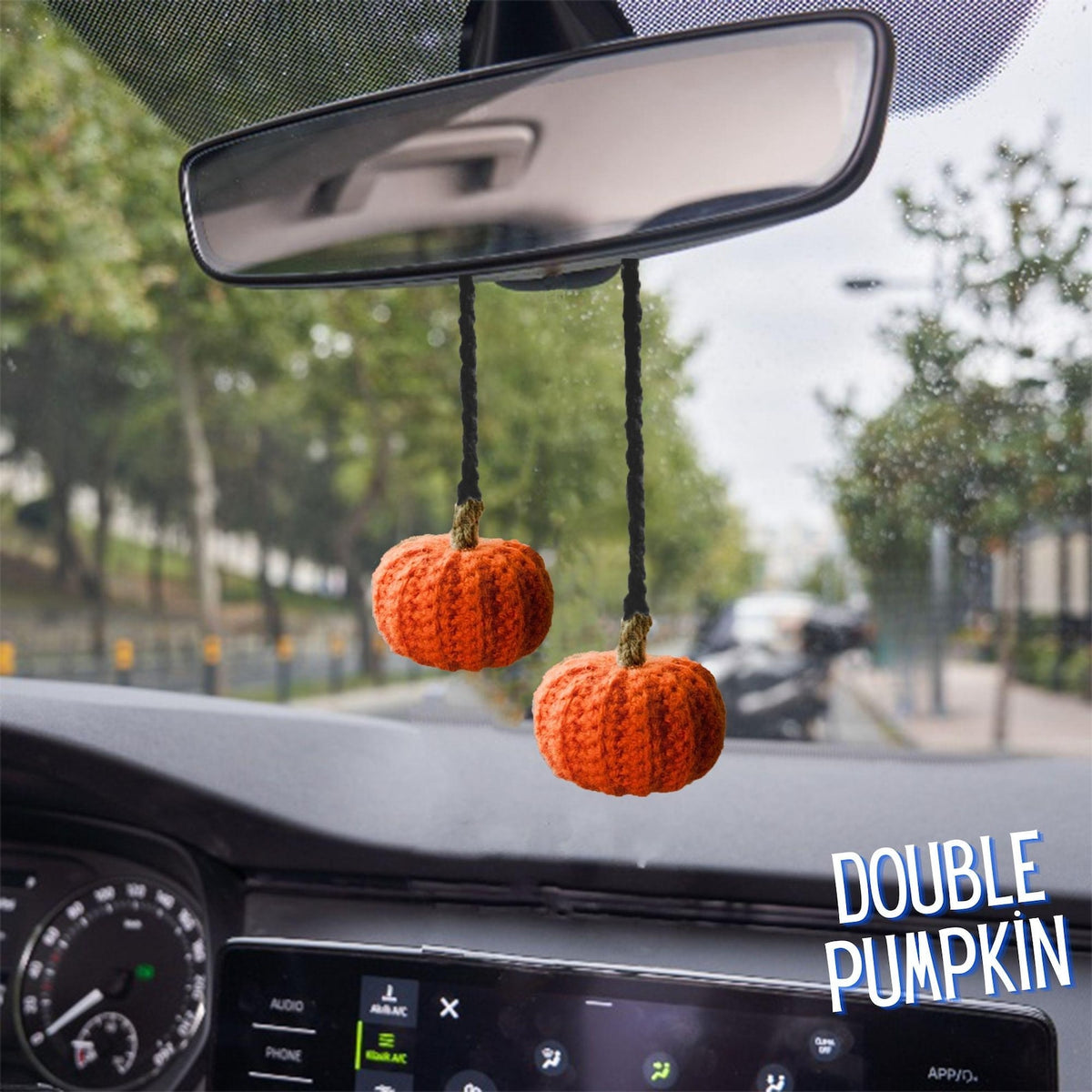Crochet Pumpkin Car Mirror Hanger: Halloween Car Charm