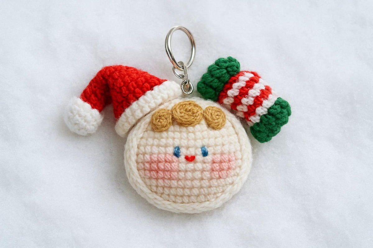 Christmas ornaments crochet keychain bundle, Crochet reindeer gnome, Crochet Christmas tree keychain, Snowman gnome amigurumi