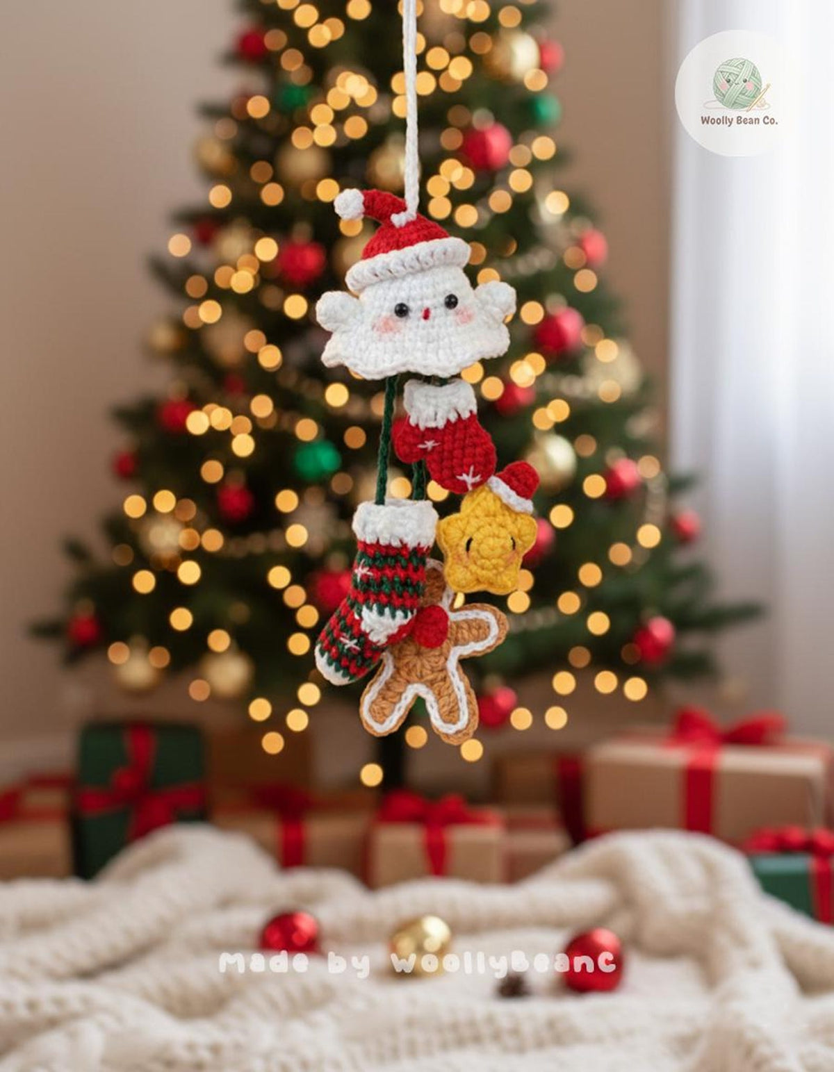 Finished Product Chrismast Ghost Car Charm Crochet – Cute Spooky car Hanging pendant, Amigurumi  Gift for Halloween DecorCar ghost hanger