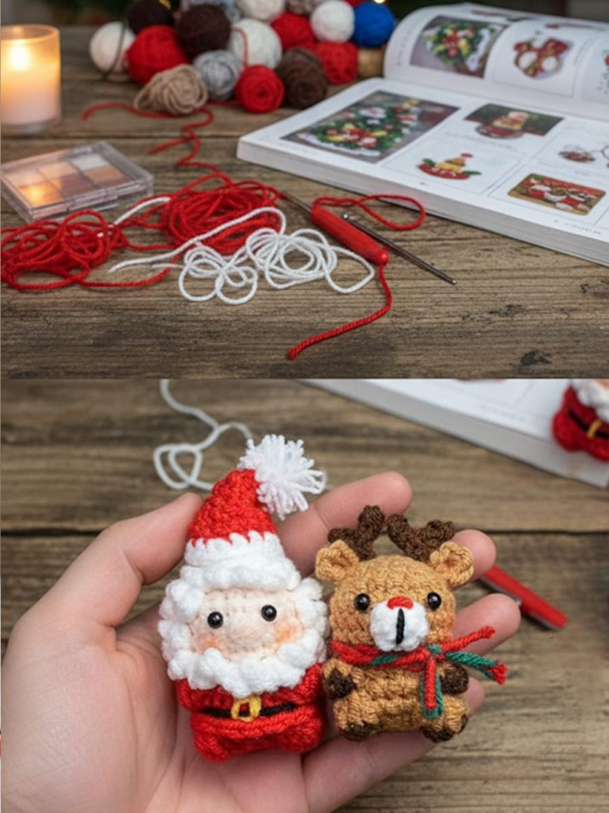 Handmade Crochet Santa Claus and Reindeer Keychain, Xmas hanging crochet, Handmade Amigurumi Christmas Gift, Winter Gifts, Holiday Gift