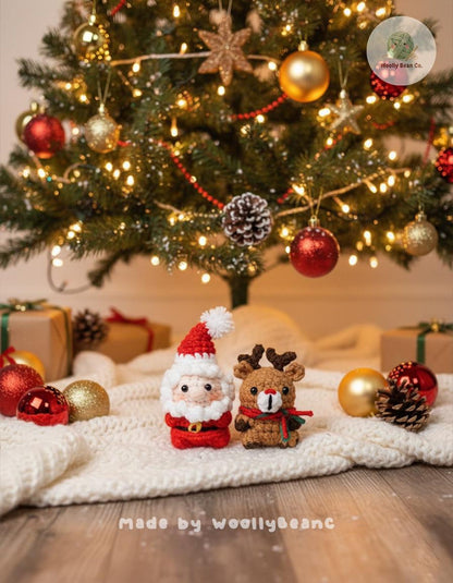 Handmade Crochet Santa Claus and Reindeer Keychain, Xmas hanging crochet, Handmade Amigurumi Christmas Gift, Winter Gifts, Holiday Gift
