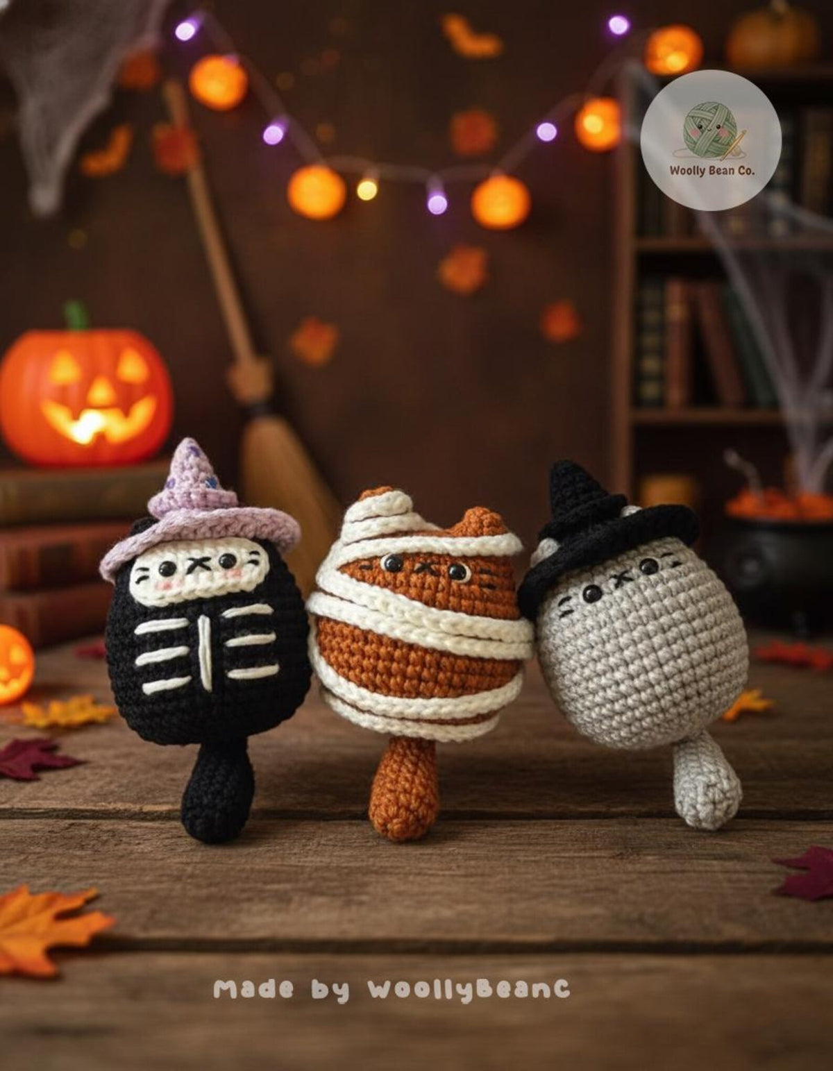 Finished Product -  Cute Chubbies Cat Crochet Halloween Keychain,Halloween Crochet, Crochet Kitten Keychain, Halloween Spooky Amigurumi