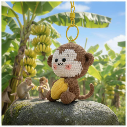Crochet Monkey With Banana Keychain, Crochet Little Monkey Keychain, Amigurumi Monkey, Crochet Monkey, Crochet Keyring, Monkey Cute Gifts