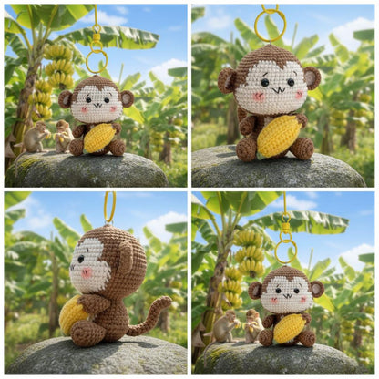Crochet Monkey With Banana Keychain, Crochet Little Monkey Keychain, Amigurumi Monkey, Crochet Monkey, Crochet Keyring, Monkey Cute Gifts