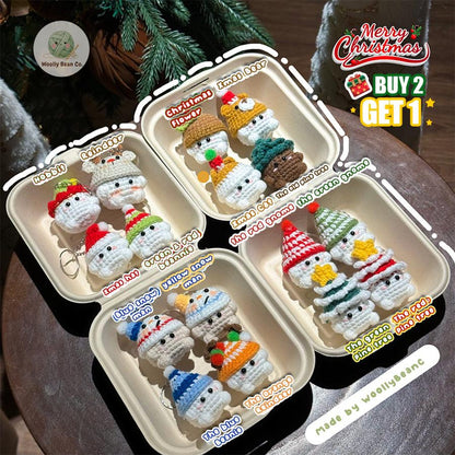 Buy 2 Get 1 Christmas Cute Mushroom crochet keychain bundle, Crochet gnome, Crochet Christmas tree keychain, Snowman gnome amigurumi