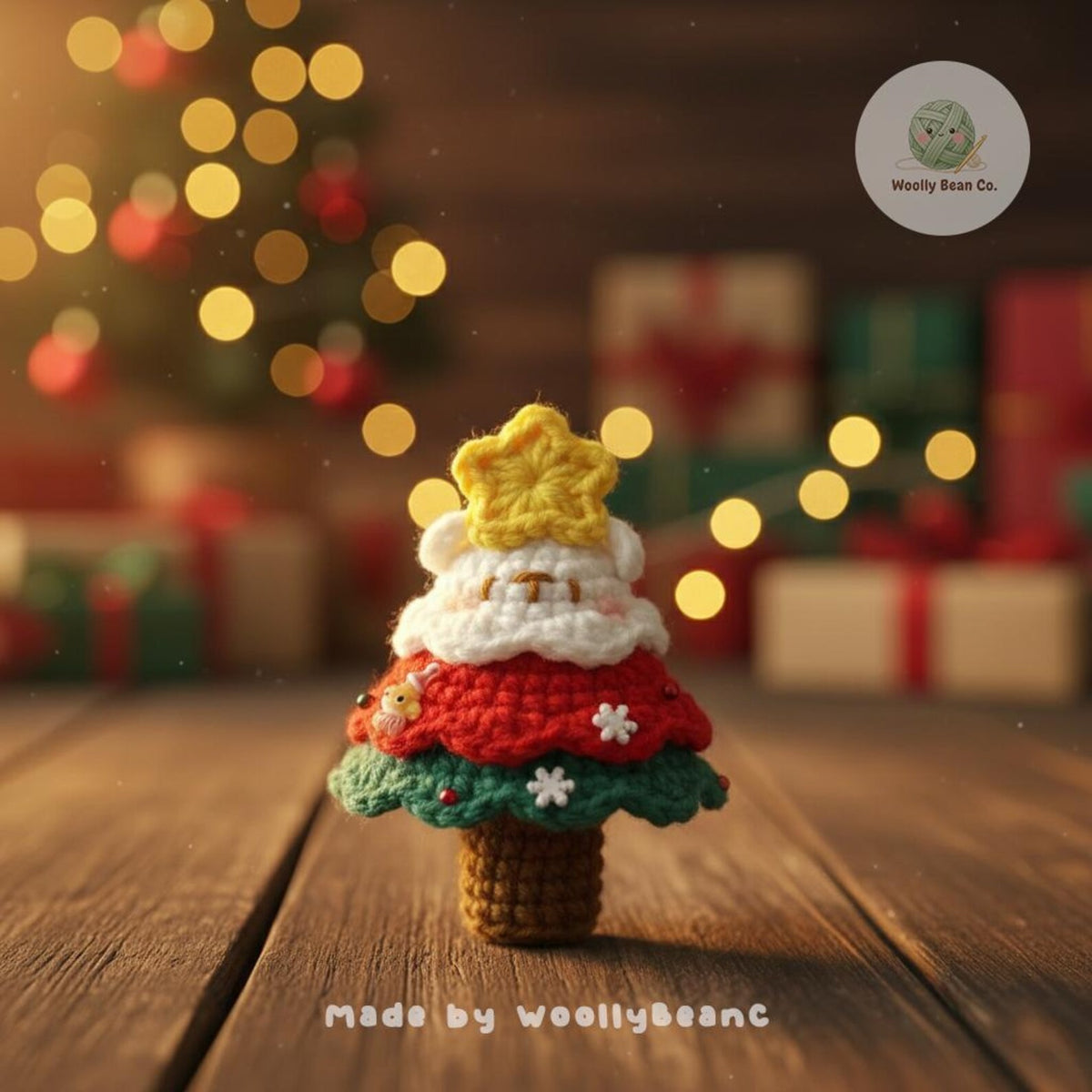 Crochet Christmas Tree Plushie, Handmade Amigurumi Holiday Decor with Star and Ornaments, Cute Charm Winter Gift, Cozy Xmas Decoration