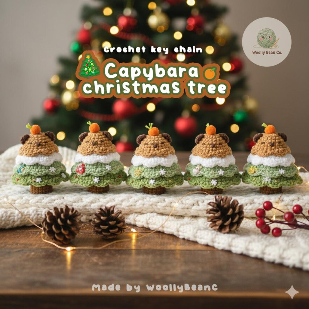 Crochet Capybara Christmas Tree Plushie, Handmade Amigurumi Holiday Decor with Star and Ornaments, Cute Charm Winter Gift, Cozy Xmas Decor