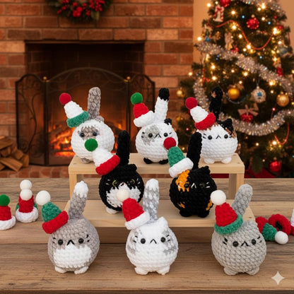 Buy 2 get 1 Crochet mini Christmas cat keychain Crochet Cat Stuffed Animal Cute Gift for Cat Lovers,Car Keyring, Soft Chubby Kitty Amigurumi