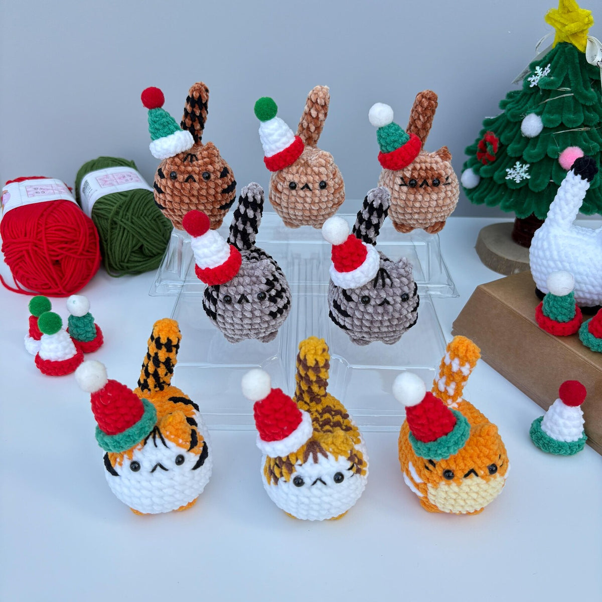 Buy 2 get 1 Crochet mini Christmas cat keychain Crochet Cat Stuffed Animal Cute Gift for Cat Lovers,Car Keyring, Soft Chubby Kitty Amigurumi