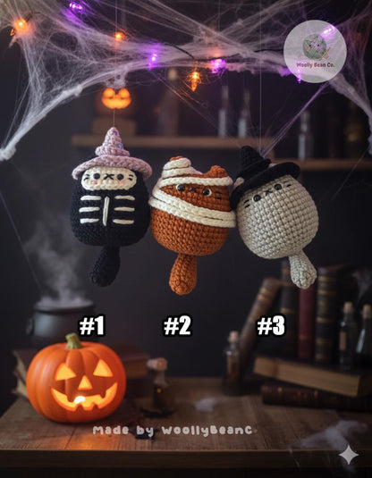 Finished Product -  Cute Chubbies Cat Crochet Halloween Keychain,Halloween Crochet, Crochet Kitten Keychain, Halloween Spooky Amigurumi