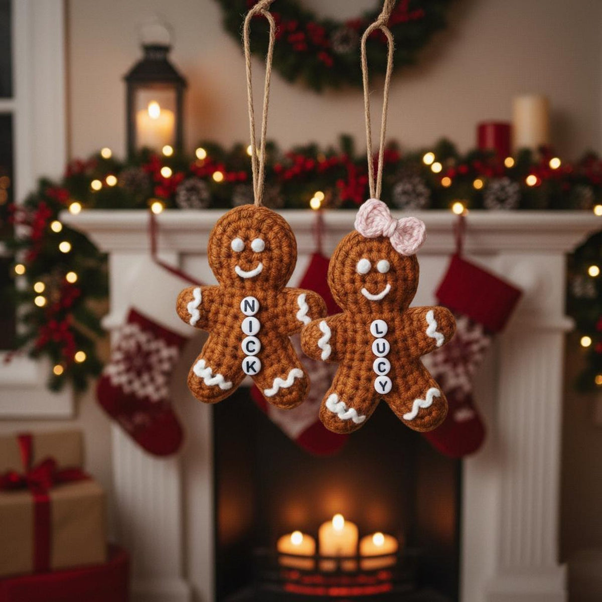 Personalized Couple Gingerbread Man Crochet Christmas Ornament, Amigurumi gift,  Custom Name handmdade, Gift For Lover, Xmas Decoration