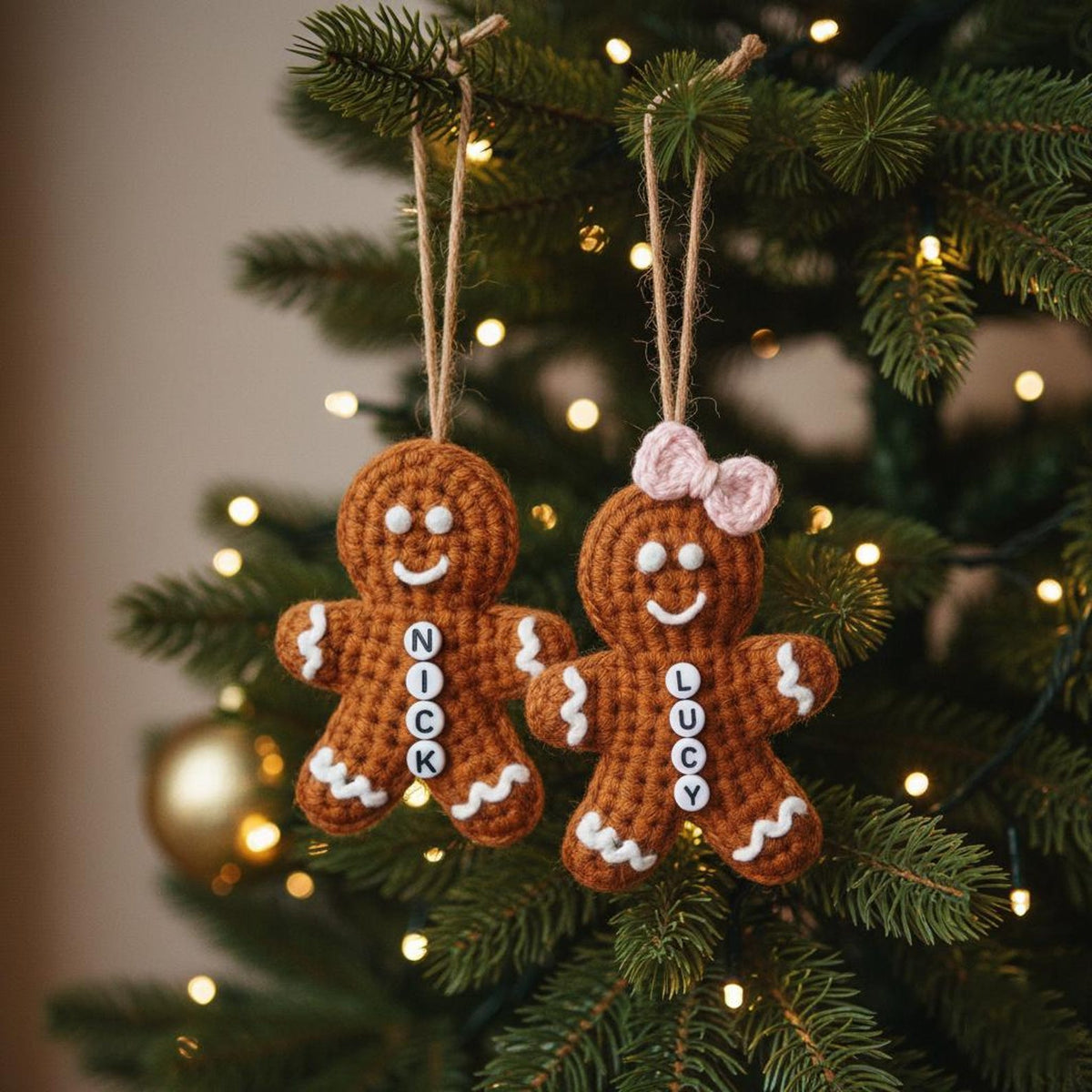Personalized Couple Gingerbread Man Crochet Christmas Ornament, Amigurumi gift,  Custom Name handmdade, Gift For Lover, Xmas Decoration
