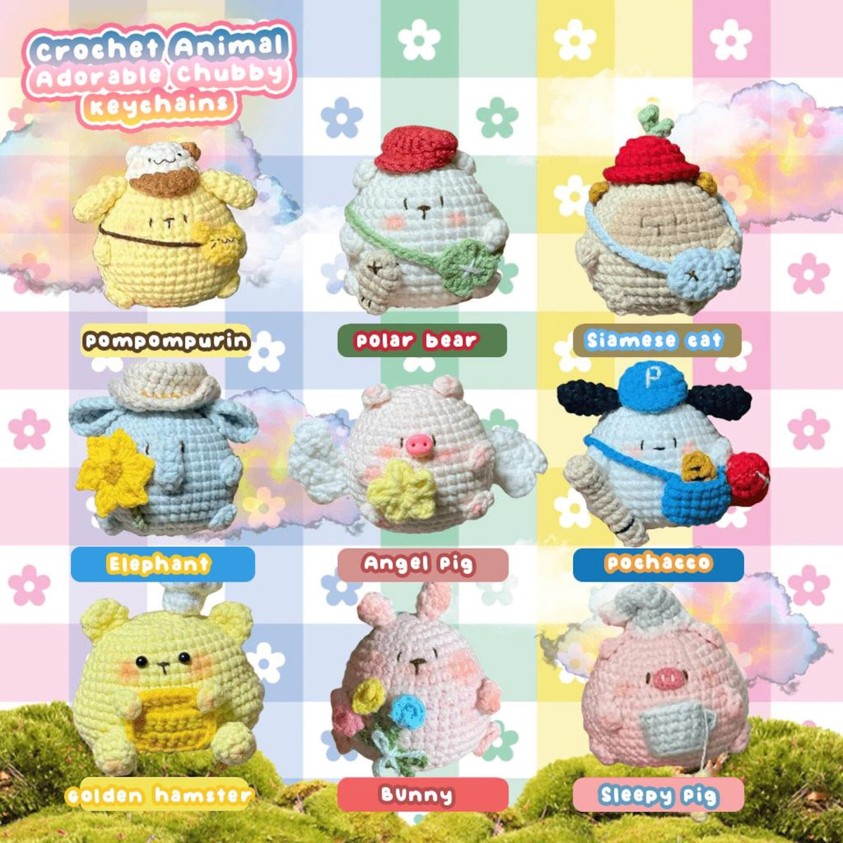 Crochet Adorable Chubby Animal Keychains: Chubby Plush Amigurumi Backpack Charm, Cute Animals Crochet, Amigurumi Animal Toy