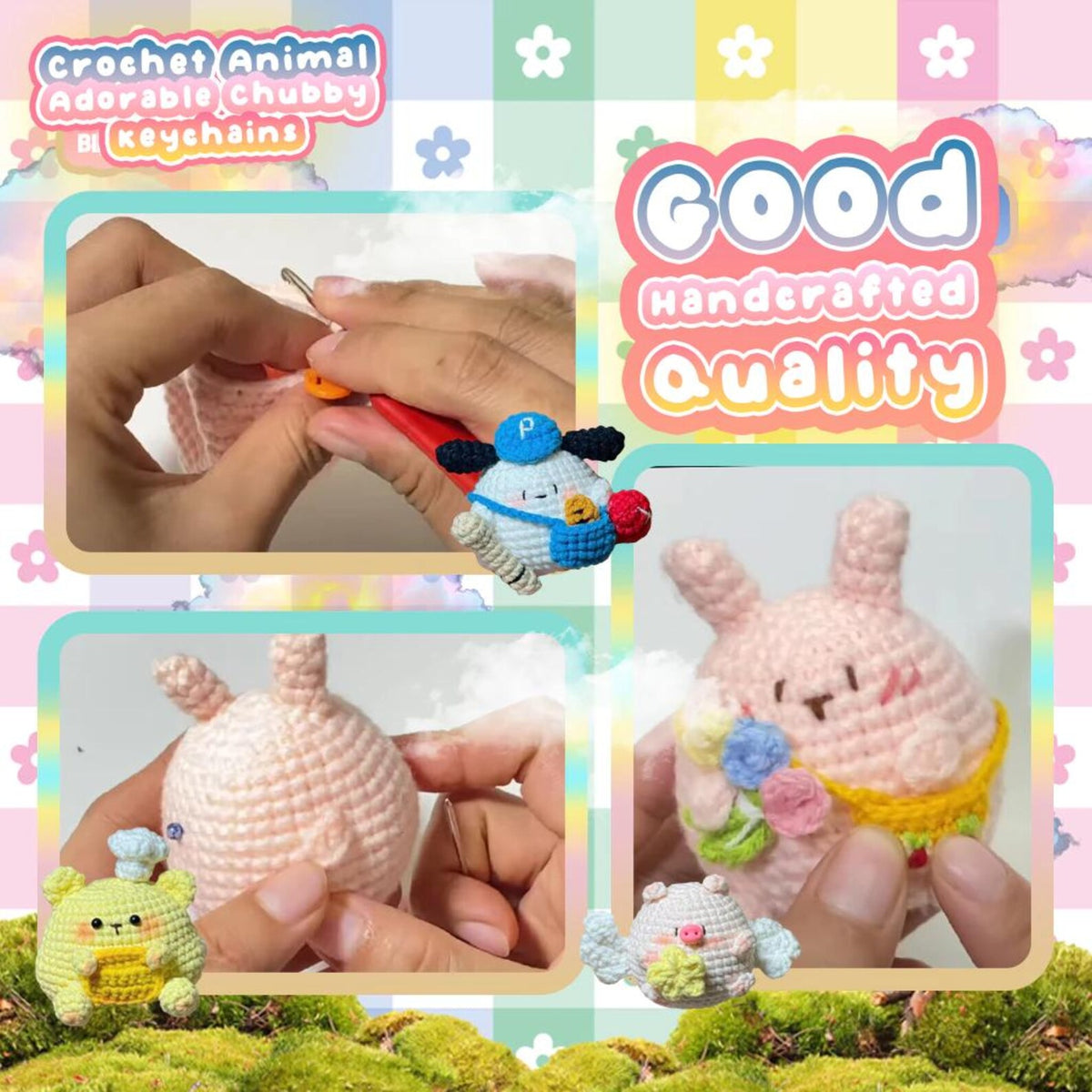 Crochet Adorable Chubby Animal Keychains: Chubby Plush Amigurumi Backpack Charm, Cute Animals Crochet, Amigurumi Animal Toy