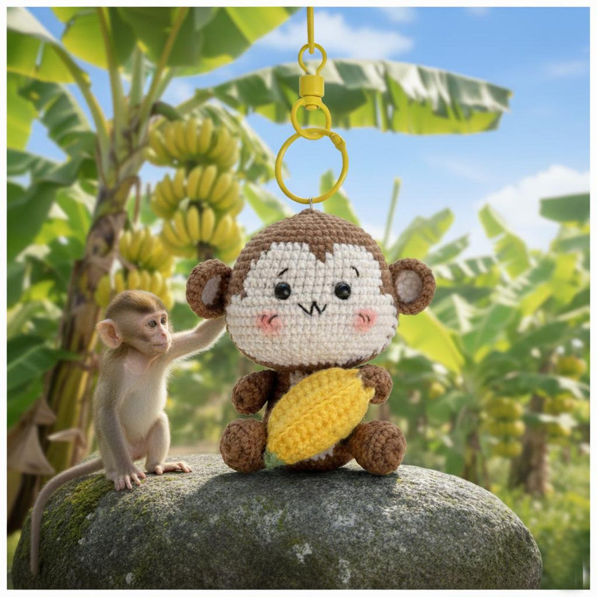 Crochet Monkey With Banana Keychain, Crochet Little Monkey Keychain, Amigurumi Monkey, Crochet Monkey, Crochet Keyring, Monkey Cute Gifts