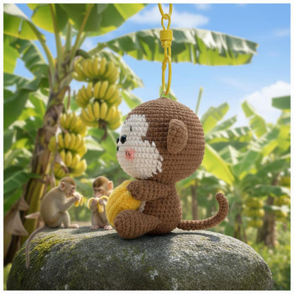 Crochet Monkey With Banana Keychain, Crochet Little Monkey Keychain, Amigurumi Monkey, Crochet Monkey, Crochet Keyring, Monkey Cute Gifts