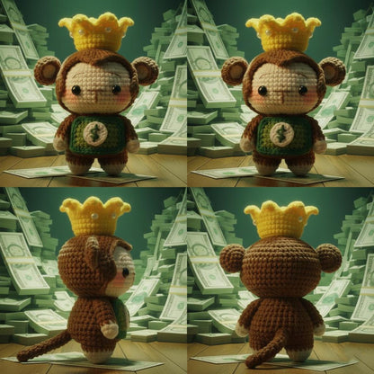 Crochet Rich Monkey With Crown Keychain, Crochet Money Monkey Keychain, Amigurumi Monkey, Crochet Monkey, Crochet Keyring, Monkey Gifts