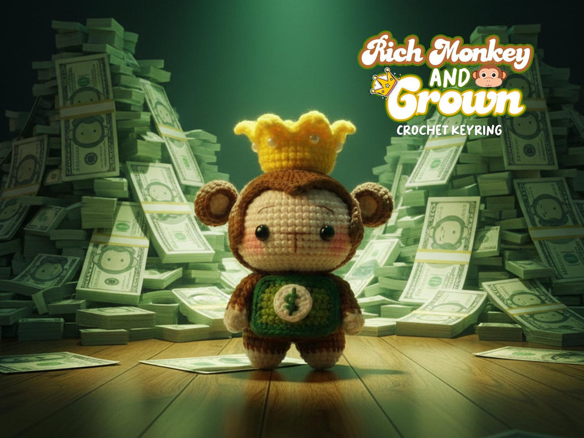 Crochet Rich Monkey With Crown Keychain, Crochet Money Monkey Keychain, Amigurumi Monkey, Crochet Monkey, Crochet Keyring, Monkey Gifts