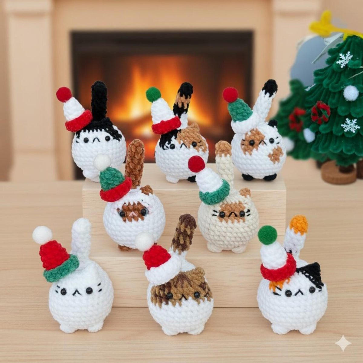 Buy 2 get 1 Crochet mini Christmas cat keychain Crochet Cat Stuffed Animal Cute Gift for Cat Lovers,Car Keyring, Soft Chubby Kitty Amigurumi