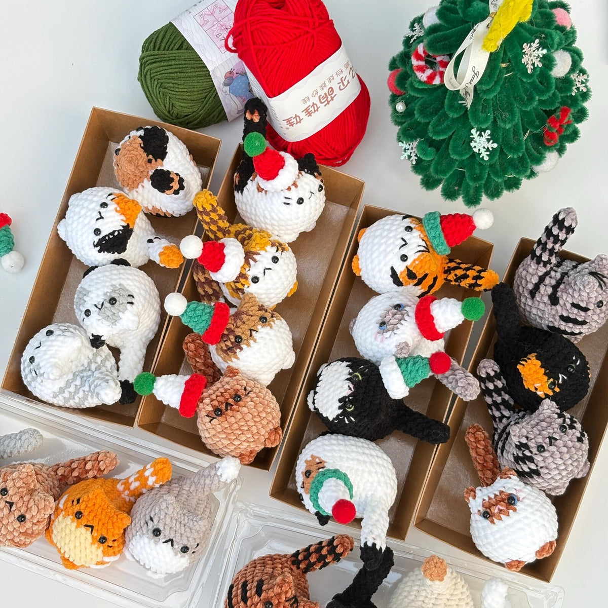 Buy 2 get 1 Crochet mini Christmas cat keychain Crochet Cat Stuffed Animal Cute Gift for Cat Lovers,Car Keyring, Soft Chubby Kitty Amigurumi