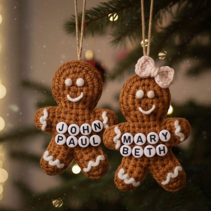 Personalized Couple Gingerbread Man Crochet Christmas Ornament, Amigurumi gift,  Custom Name handmdade, Gift For Lover, Xmas Decoration