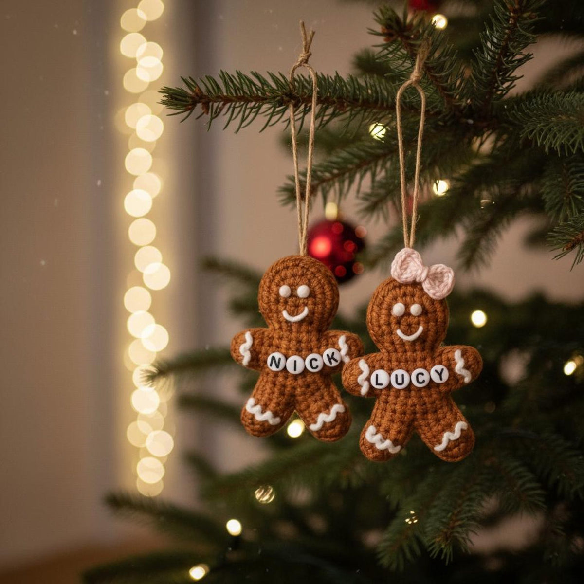 Personalized Couple Gingerbread Man Crochet Christmas Ornament, Amigurumi gift,  Custom Name handmdade, Gift For Lover, Xmas Decoration