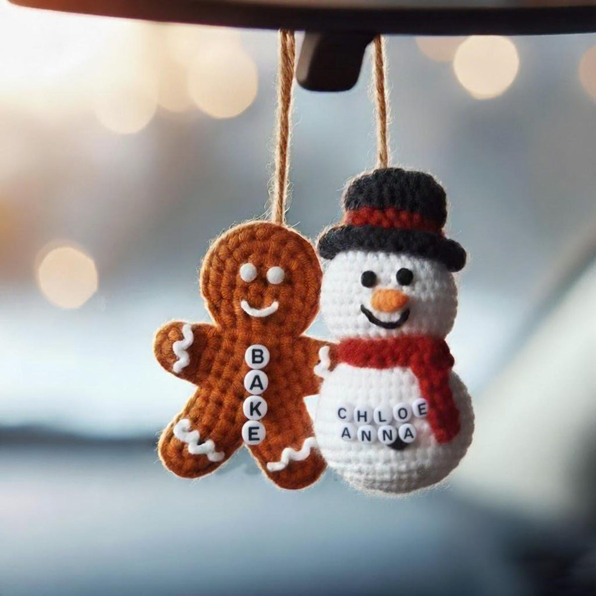 Personalized Couple Snowman & Gingerbread Man Crochet Christmas Ornament, Amigurumi gift, Custom Name handmdade, Gift For Lover, Xmas Decor
