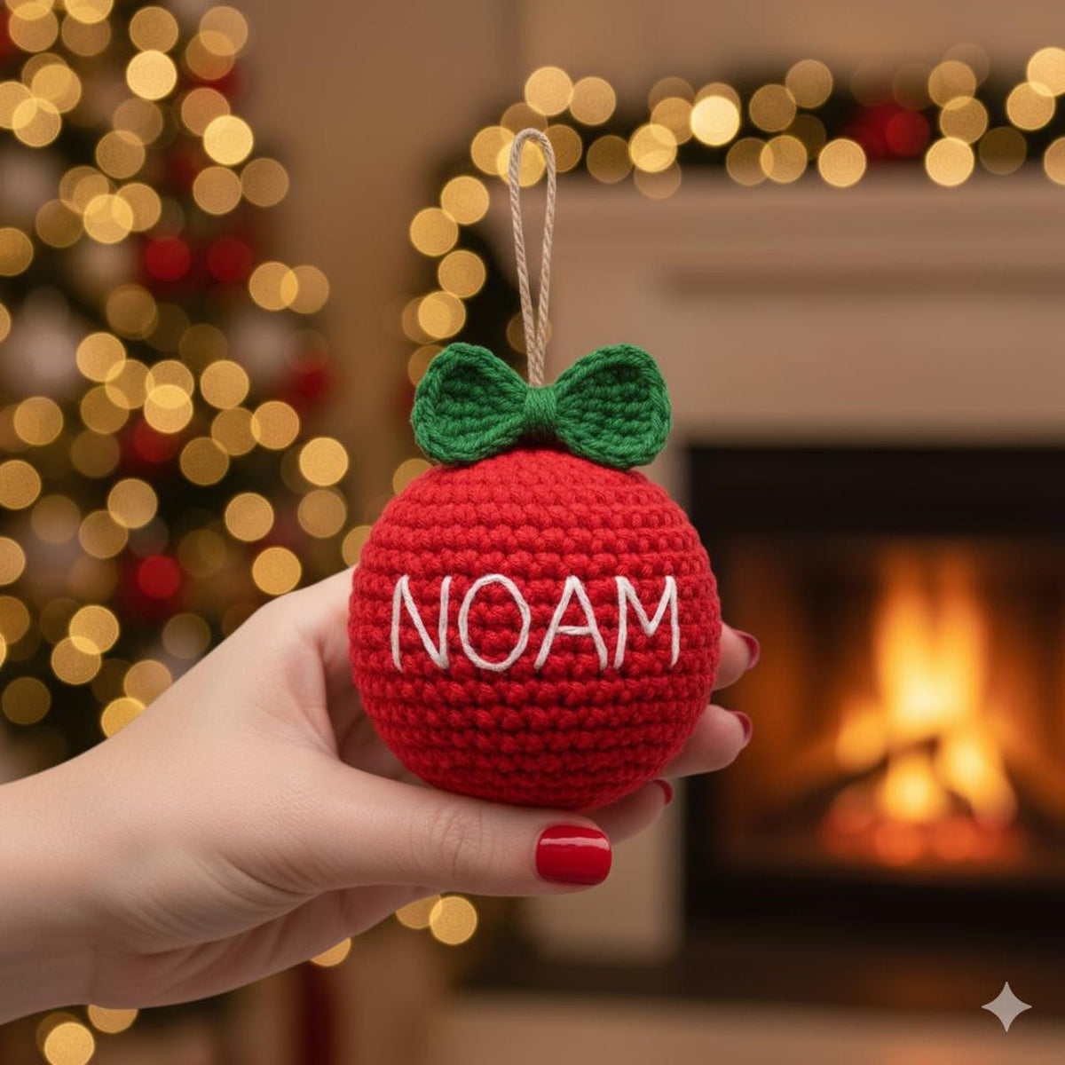 Personalized Christmas ball Crochet, Name Ornament Customized, Christmas tree ornament, Xmas decoration, Hanging red ball unique gift