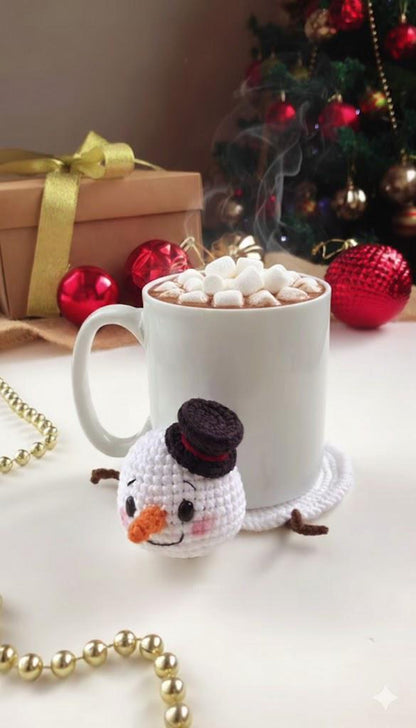 Crochet Christmas Coaster, Handmade Xmas Round Cup Holder, Crochet Santa, Grinch, Snowman Coaster Decor, Cute Gift, Unique Gift for Her