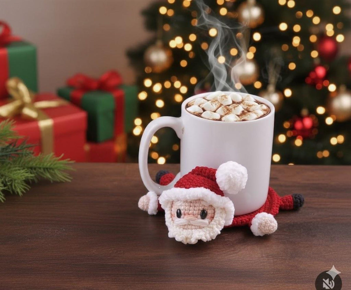 Crochet Christmas Coaster, Handmade Xmas Round Cup Holder, Crochet Santa, Grinch, Snowman Coaster Decor, Cute Gift, Unique Gift for Her