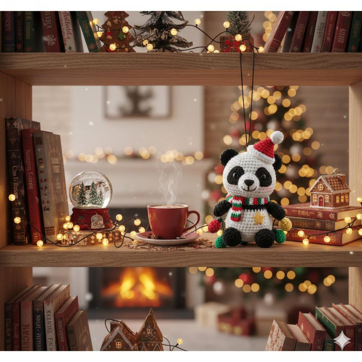 Crochet Christmas Panda Car Ornament, Christmas Gifts, Handmade Panda, Crochet car hanging, Cute Panda Car Charm, Xmas Gift, Bear Amigurumi