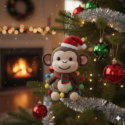Crochet Christmas Monkey Car Ornament, Christmas Gifts, Handmade Monkey, Crochet car hanging, Cute Monkey Car Charm, Xmas Gift