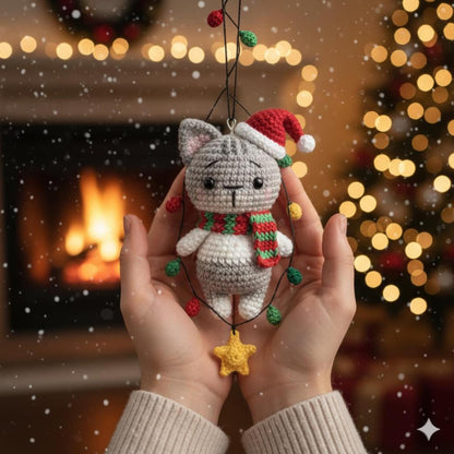 Crochet Christmas Cat Car Ornament, Christmas Gifts, Handmade Cat, Crochet car hanging, Cute Kitty Car Charm, Xmas Gift, Cat Amigurumi