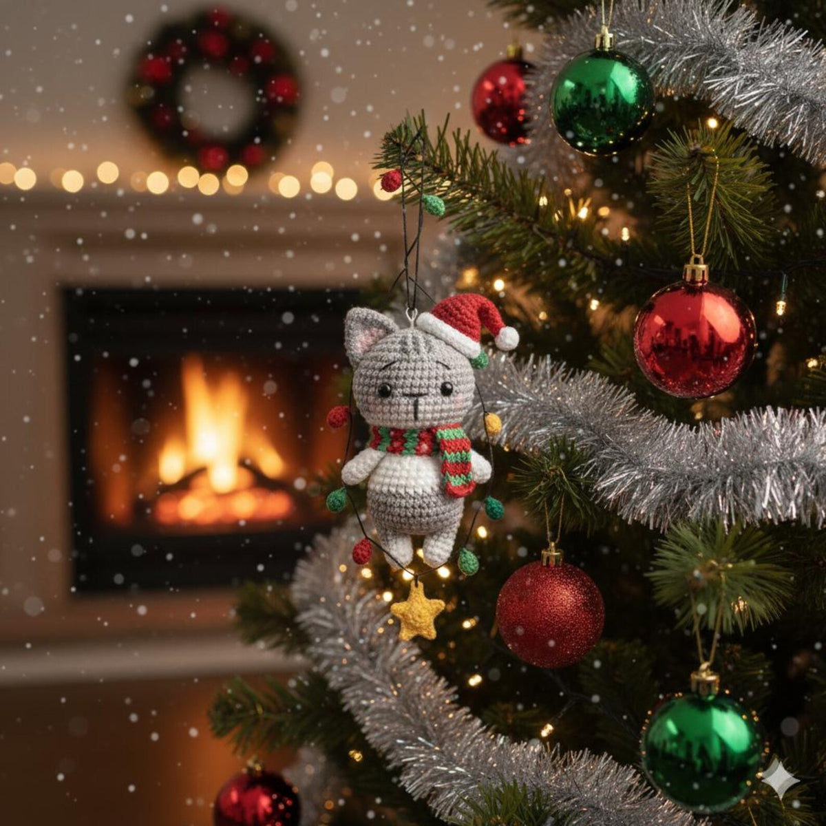 Crochet Christmas Cat Car Ornament, Christmas Gifts, Handmade Cat, Crochet car hanging, Cute Kitty Car Charm, Xmas Gift, Cat Amigurumi