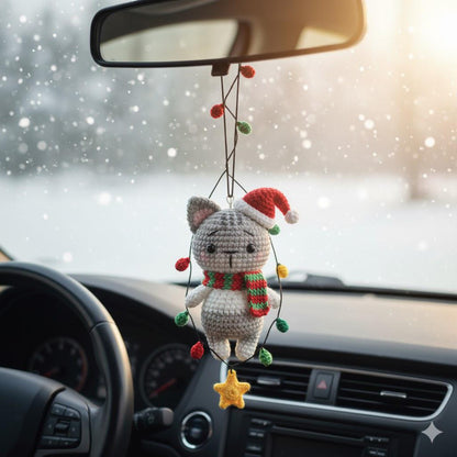 Crochet Christmas Cat Car Ornament, Christmas Gifts, Handmade Cat, Crochet car hanging, Cute Kitty Car Charm, Xmas Gift, Cat Amigurumi