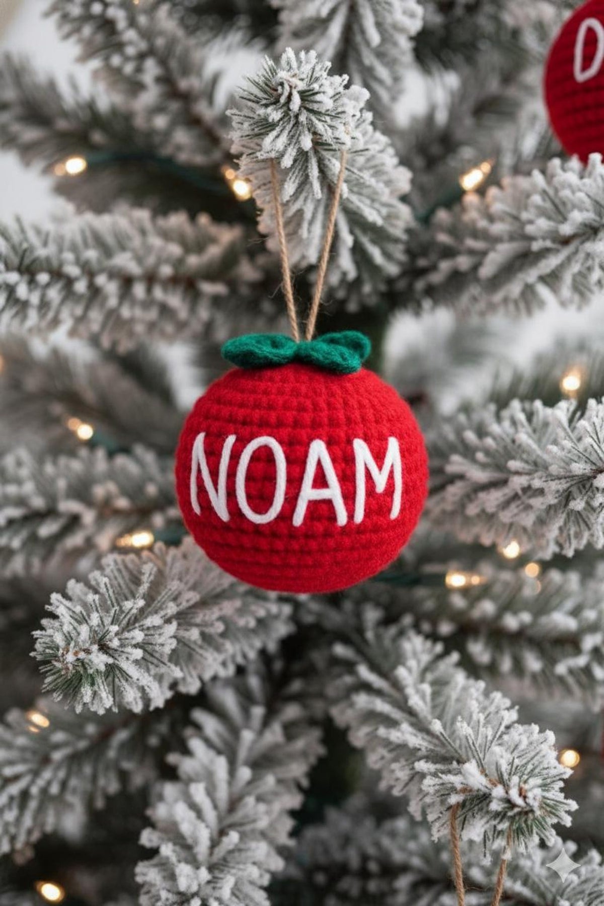 Personalized Christmas ball Crochet, Name Ornament Customized, Christmas tree ornament, Xmas decoration, Hanging red ball unique gift