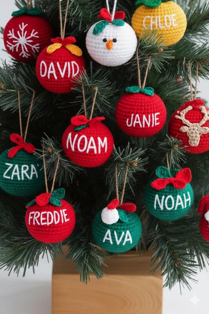 Personalized Christmas ball Crochet, Name Ornament Customized, Christmas tree ornament, Xmas decoration, Hanging red ball unique gift