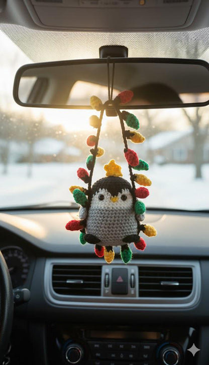 Crochet Christmas Penguin Car Ornament, Christmas Gifts, Handmade Penguin, Crochet car hanging, Cute Penguin Car Charm, Xmas Gift