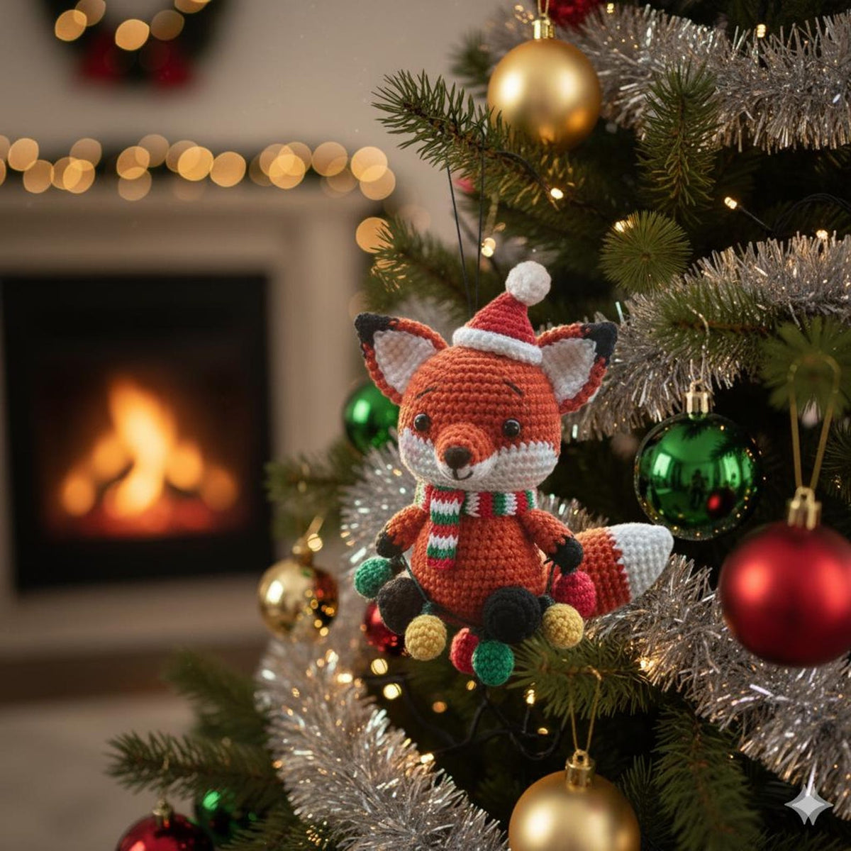 Crochet Christmas Fox Car Ornament, Christmas Gifts, Handmade Fox, Crochet car hanging, Cute Fox Car Charm, Xmas Gift