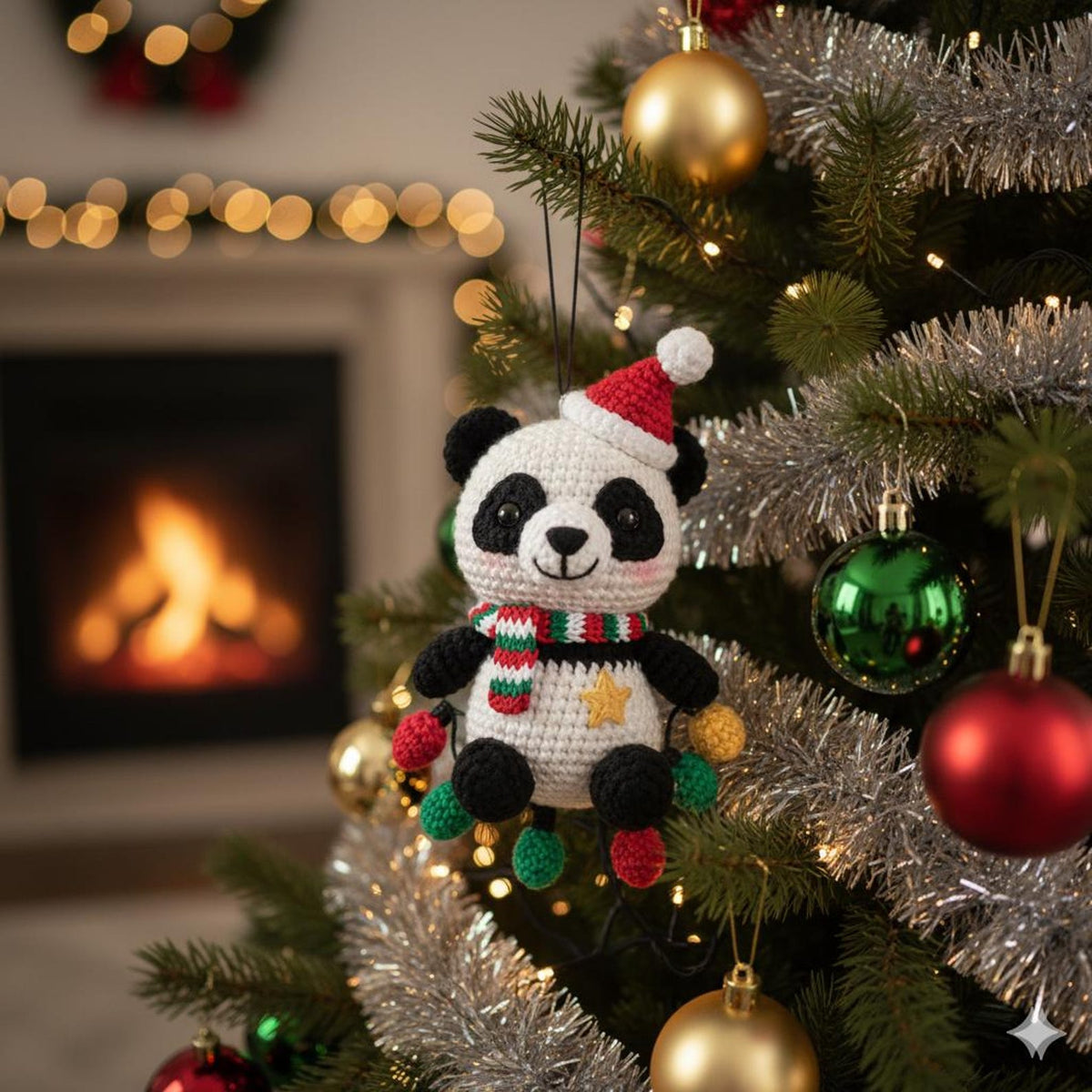 Crochet Christmas Panda Car Ornament, Christmas Gifts, Handmade Panda, Crochet car hanging, Cute Panda Car Charm, Xmas Gift, Bear Amigurumi