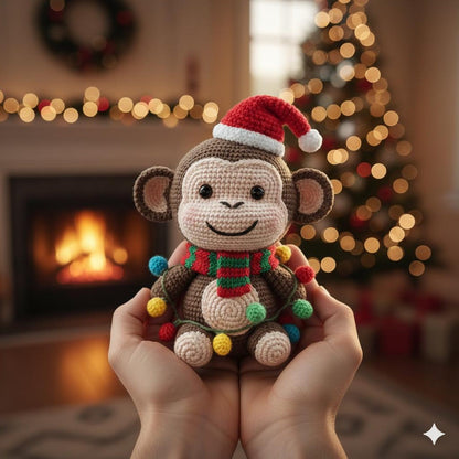 Crochet Christmas Monkey Car Ornament, Christmas Gifts, Handmade Monkey, Crochet car hanging, Cute Monkey Car Charm, Xmas Gift