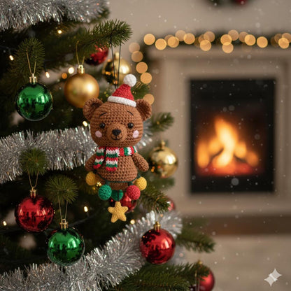 Crochet Christmas Bear Car Ornament, Christmas Gifts, Handmade Bear, Crochet car hanging, Cute Bear Car Charm, Xmas Gift, Bear Amigurumi