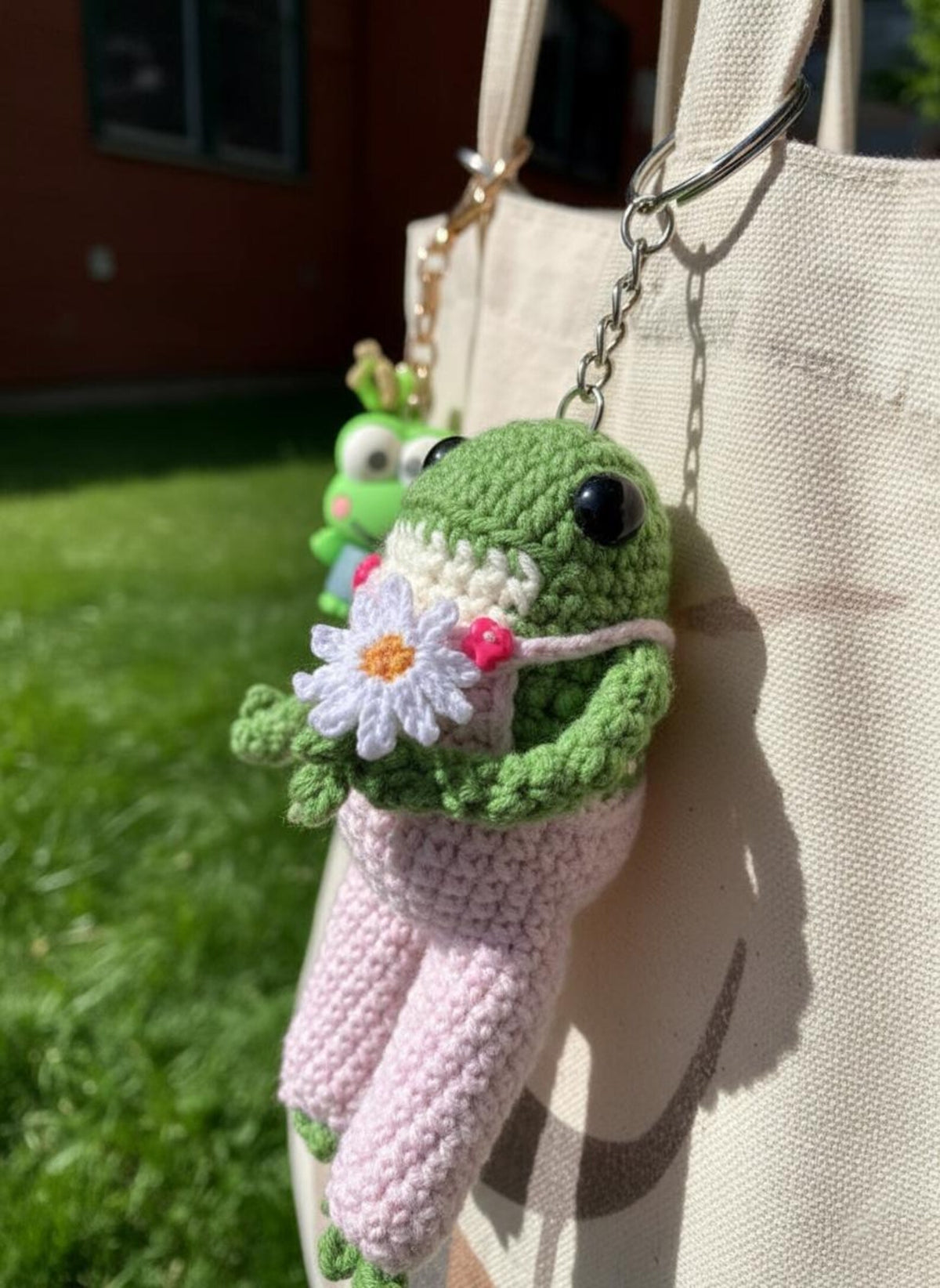 Cute Handmade Crochet Frog Plushie with Pink Overalls And Daisy, Amigurumi Frog, Adore Animal Toy, Frog Lovers, Froggy Crochet, Knitted Frog
