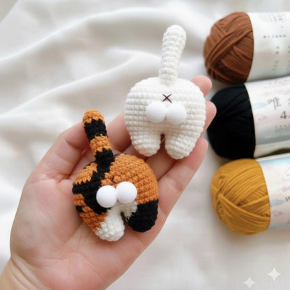 Personalized Crochet Butt Cat Keychain, Funny Crochet Cat Stuffed Animal, Cute Gift for Cat Lovers, Car Keyring, Soft Chubby Kitty Amigurumi