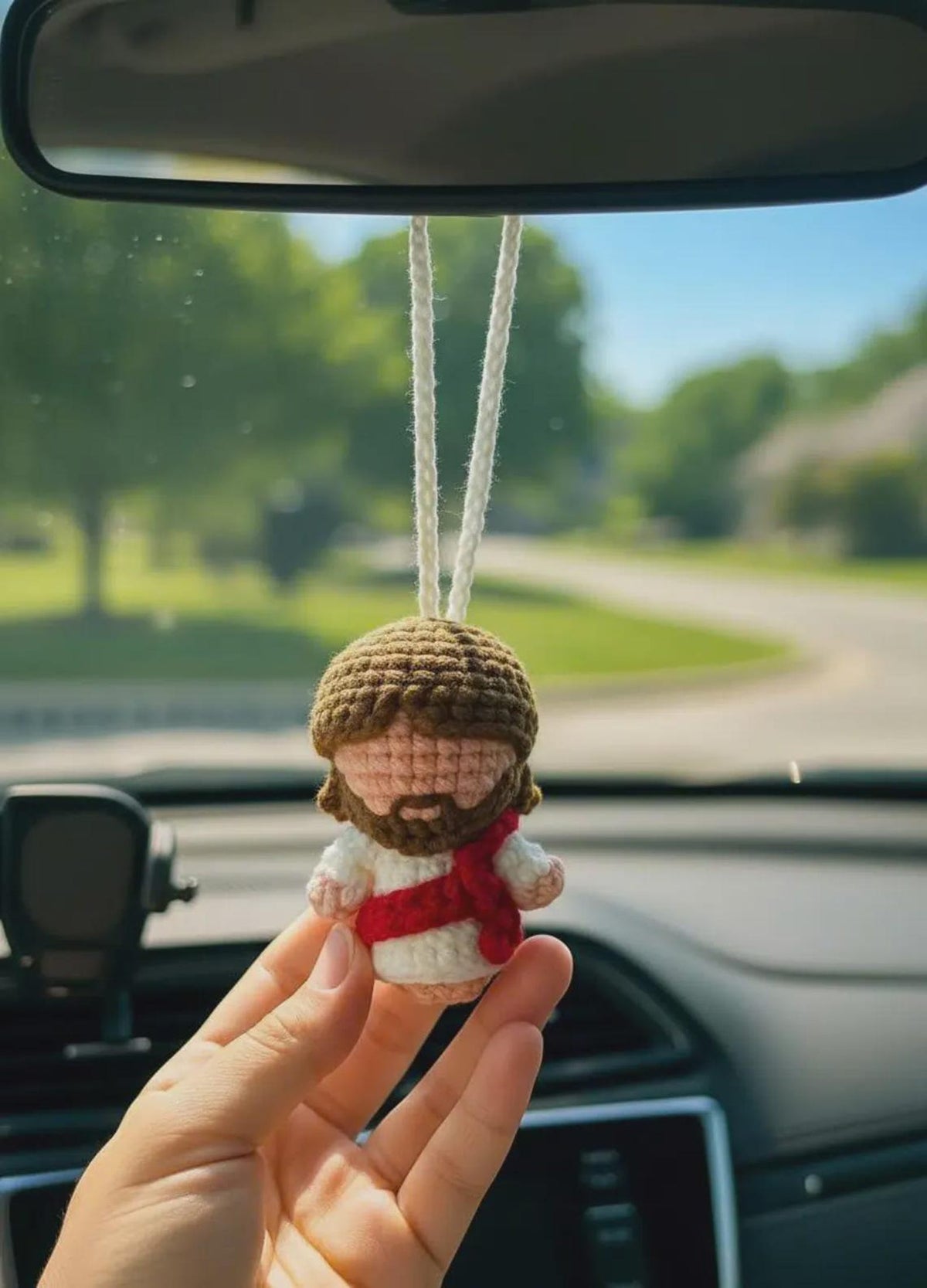Handmade Crochet Jesus Hanging, Christian Gift, Jesus Car Mirror Hanging, Religious Amigurumi Ornament, Christmas Gift, Baptism Gift