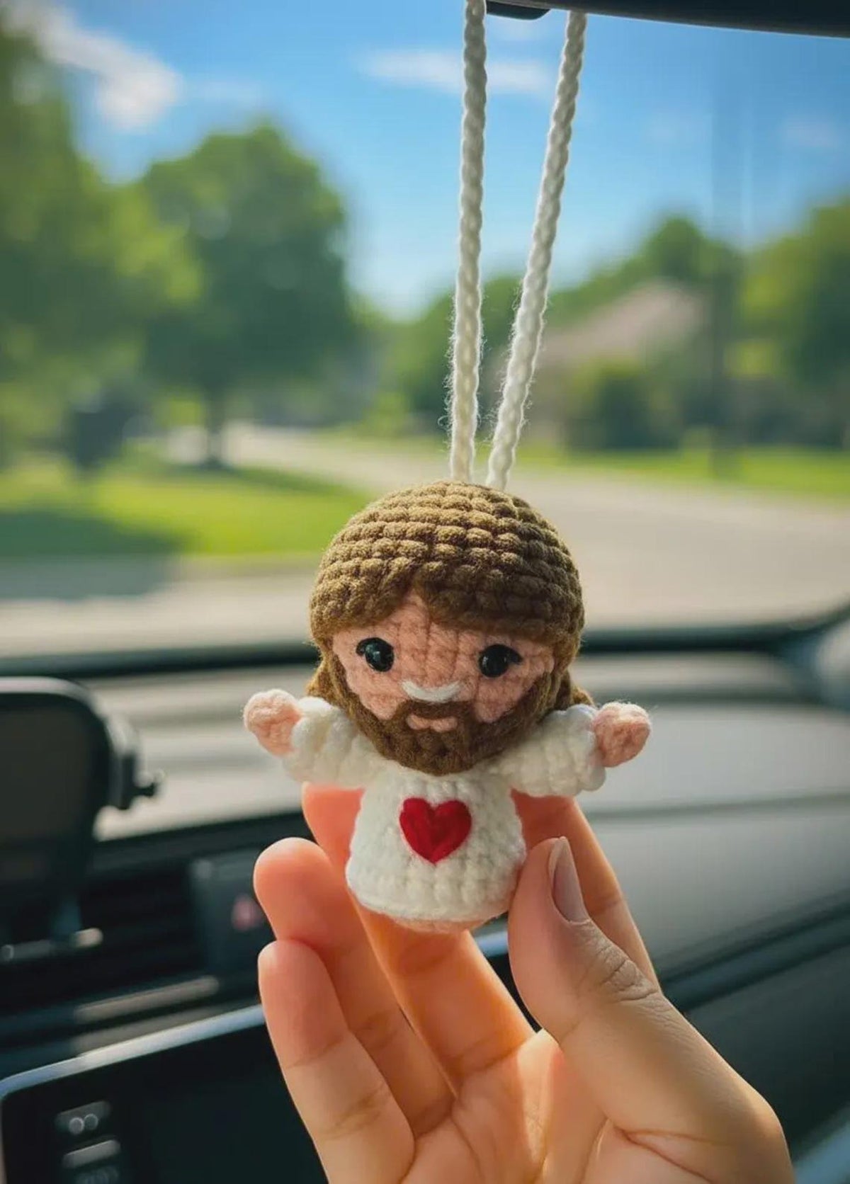 Handmade Crochet Jesus Hanging, Christian Gift, Jesus Car Mirror Hanging, Religious Amigurumi Ornament, Christmas Gift, Baptism Gift